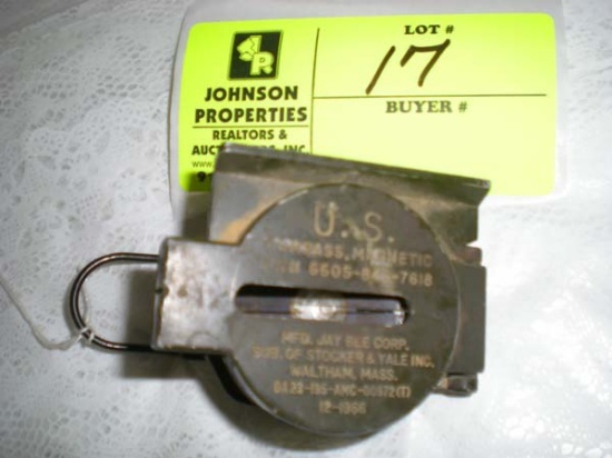 Military compass, magnetic, 5 3/4" open, 3" closed Mfd. Jaybee Corp.,  FSN 6605-846-7618