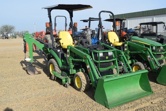 JD 1025R CANOPY 4WD W/ LDR BUCKET BELLY MOWER & AND BACKHOE ATTACHMENT