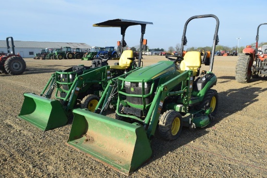 JD 1025R ROPS 4WD W/ LDR BUCKET AND BELLY MOWER