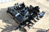 3 SMALL MINI X BUCKETS 1 POWER AUGER, 1 CLAMP, 1 BRUSH RAKE