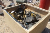 CRATE OF HAND TOOLS SCREW GUN, AIRCOMPRESSOR, NAIL GUNS