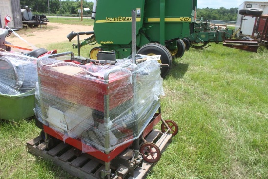 BATTERY CHARGER, TOOL CART, FLOOR JACK AND CAR PARTS