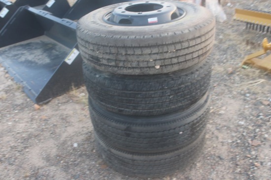4-23.5/75R 17.5 TIRES AND 8 HOLE WHEELS