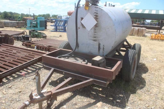 500 GALLON DIESEL TANK ON BUMPER PULL TRAILER W/PUMP, DUAL AXLE