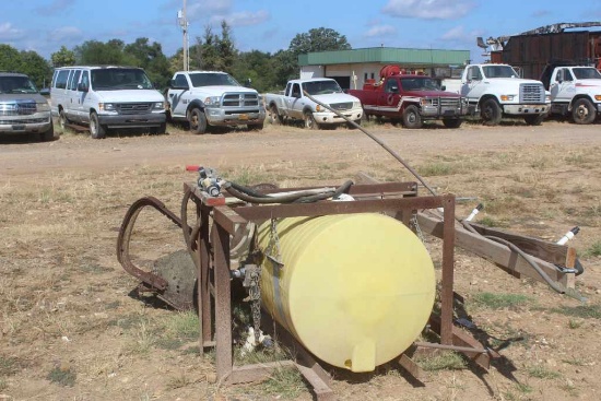 SPRAY TANK ON FRAME W/PUMP AND DIRT SCOOP