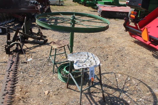METAL WAGON WHEEL TABLE AND CHAIRS