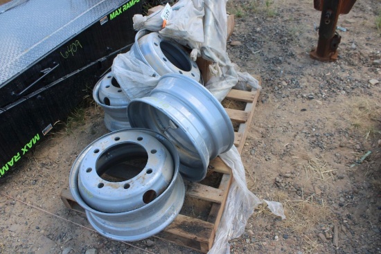 PALLET OF ALLUMINUM WHEELS AND MISC PARTS: ELETRICAL WIRING, JACK ARMS ETC.