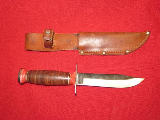 Schrade Bowie Hunter 5" blade w/leather sheath, tag#6001