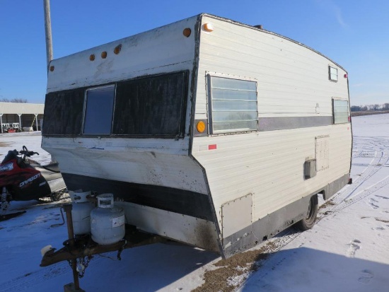 7 1/2' x 18' pull behind camper/fish house with brakes, bunks, drop down ho
