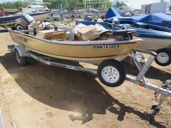 1985 Alumacraft 16' fishing boat w/Mariner 70hp (runs), Minnkota 24v trolli