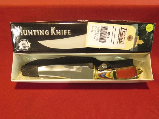 Hunting knife, 12-inch with 7-inch blade, multi-colored handle, includes sh