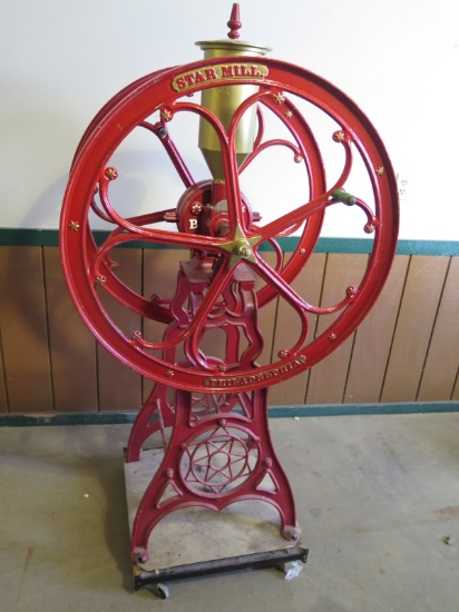 Vintage Star Mill No. 18 philidelphia cast iron coffee grinder, 34" wheels,