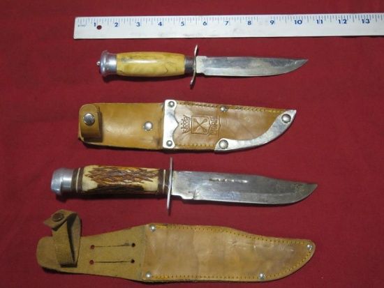 10 1/2" stag handled knife with sheath & Mora 9" knife with sheath, tag#618