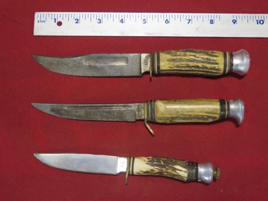 3- Stag handled knives, including Solingen 9 1/2", tag#6187
