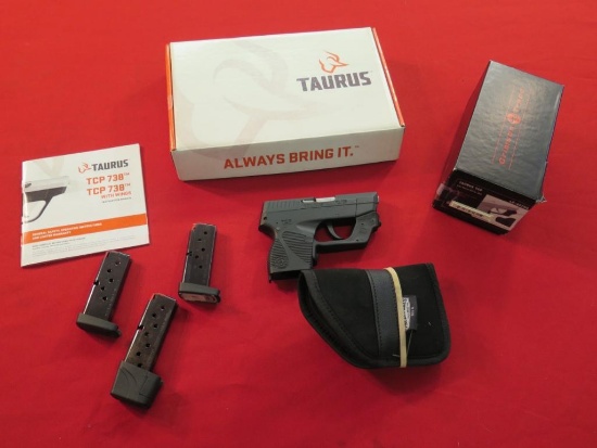Taurus mod PT738 380acp semi auto pistol, 4 magazines, Crimson Trace laser,