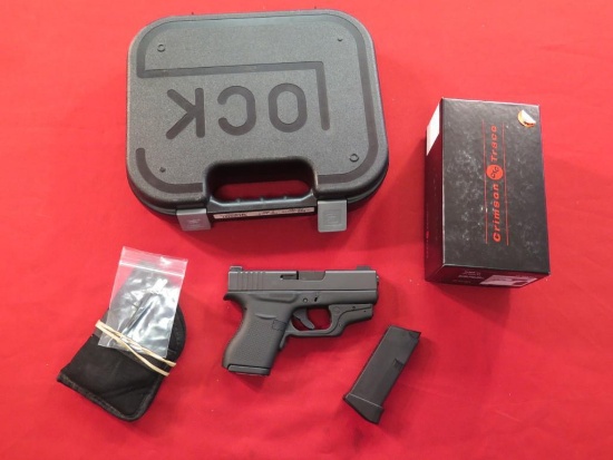 Glock mod 43 9mm semi auto pistol, 2 magazines, Crimson Trace laser sight,