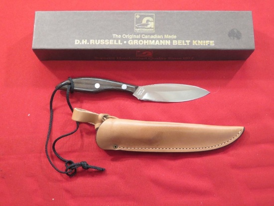 Grohman DH Russell IS stainless knife w/sheath and box, tag#4075