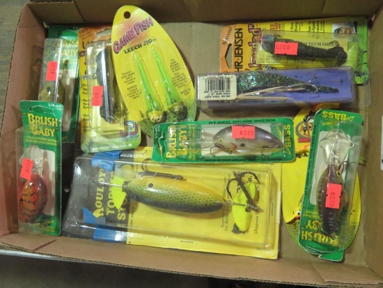 Box of tackle including Brush Babies, Topper Stoppers, and more new in pack