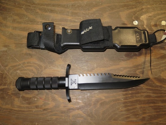 Buckmaster mod 184 survival knife w/compass, black oxide finish, unused & e