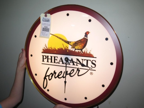 Pheasants Forever lighted wall clock, 20" diameter, tag#5215