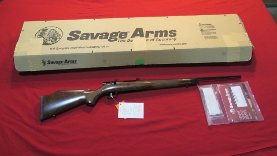 Savage 25 .204 ruger bolt, like new in box, clip feed, extra mag, walnut st