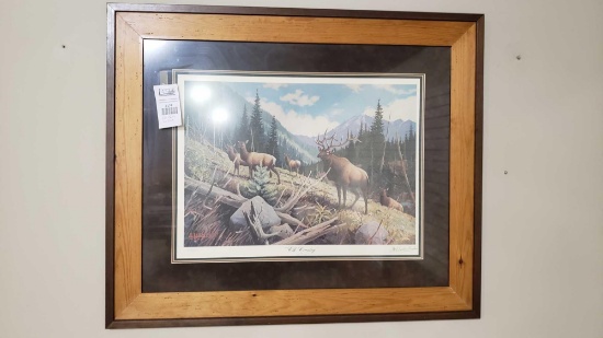 Les Kouba 39"x32" Signed Print, Frames & Matted, Elk Country, tag#7174 **PI