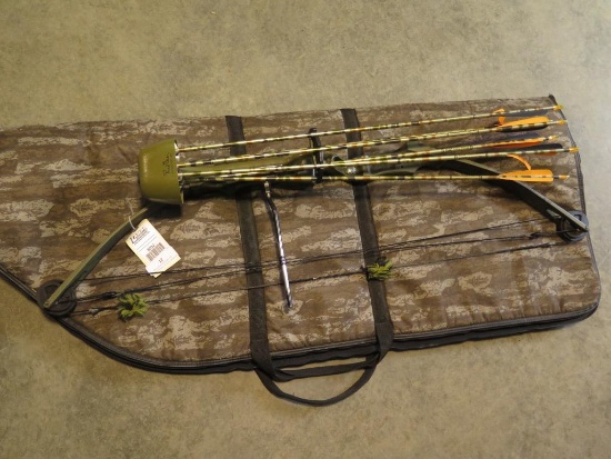 Bear Whitetail II 39" compound bow w/quiver arrows & case, tag#8032