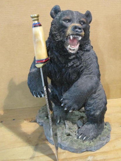 Standing ceramic bear with 17" knife, tag#8659