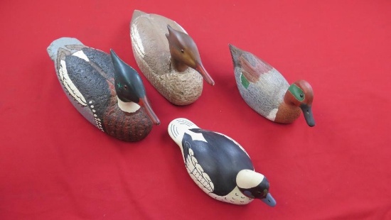 2 wood, 2 cork hand painted duck decoys, tag#1554