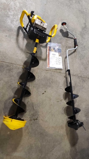 8" Jiffy model 79 pro 2-cycle gas powered ice auger and 6" hand ice auger,