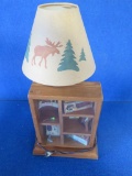 Wooden tackle display case with lamp, 24