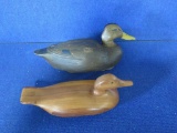 2 - Wooden duck decoys, one marked JB, marked 