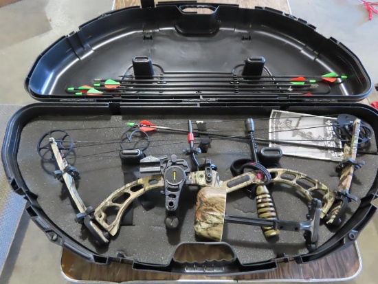 PSE Brute left handed compound bow, quiver, arrows, sites, Plano case, ligh