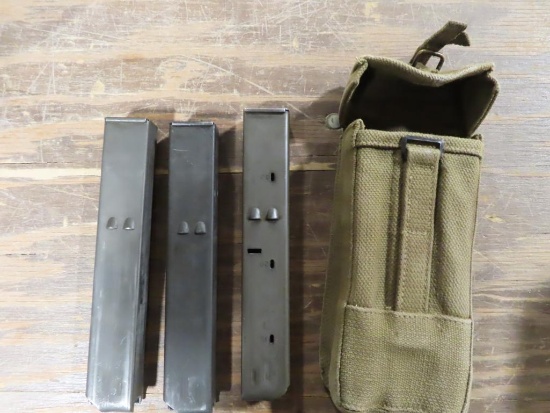3 - 9mm 32rd magazines with military pouch~1517