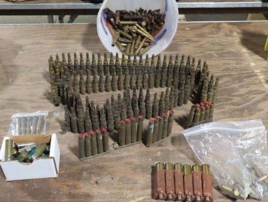 Misc Vintage ammo, 2 belts of linked 7.62x51 blanks, 30-06 blanks on clips
