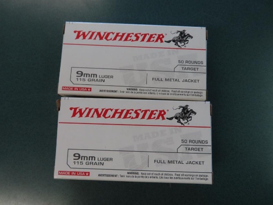 100rds Winchester 9mm Luger 115gr FMJ~1602