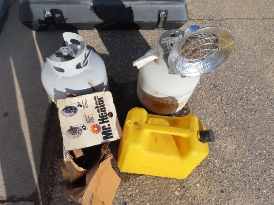 Sunflower heater with 2 LP tanks & diesel can*No Shipping Available on this