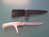 Stag fixed blade hunting knife w/sheath~1768