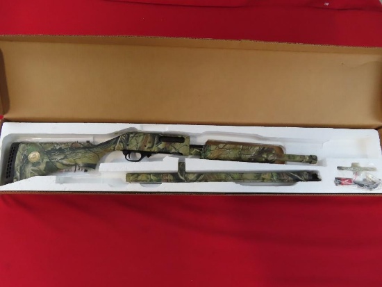 NEF Pardner 20ga pump shotgun, NWTF medallion on stock, vented ribbed barre