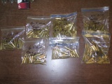 Misc brass casings; 70 22-250, 90 30-30, 39 6.5mm, 20 8mm Mauser brass casi