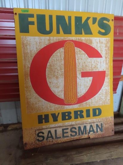 Funk's Hybrid Salesman metal sign, 40 1/2" x 54"