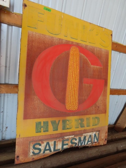 Funk's Hybrid Salesman metal sign, 40 1/2" x 54"