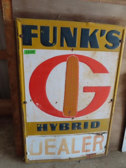 Funk's Hybrid Dealer raised 2 sided metal sign, 28" x 42"