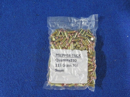250rds 9mm 115gr round nose prepper packs-factory new~6909