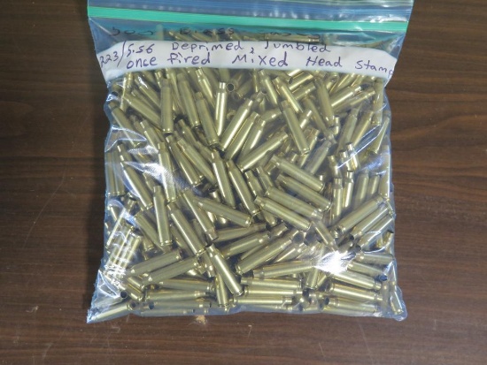 500 .223/5.56 caliber brass cases. Once fired, deprimed tumbled. Have not b