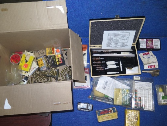 Box full; misc ammo, Black powder supplies, collectible ammo box, misc part