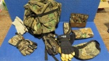 Camo backpack and Cold weather gloves and misc~6679
