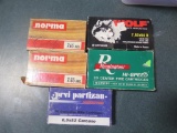 Misc ammo including; 100rds 7.62x54R, full boxes of 8mm, 6.5x52, & 7.65~698