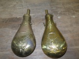 2 - Brass powder flasks, tag #3718