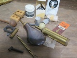 Powder flasks, lubricant, ball bullets, and misc, tag #3719